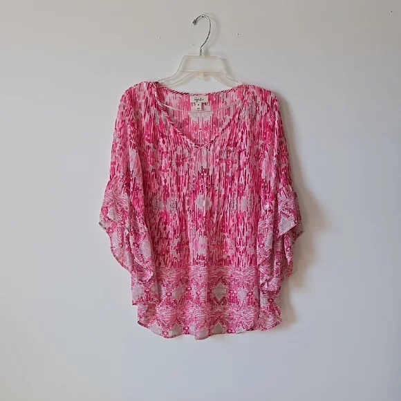 2/$12 Sheer Pink Patterned Women's Top - Picture 2 of 6